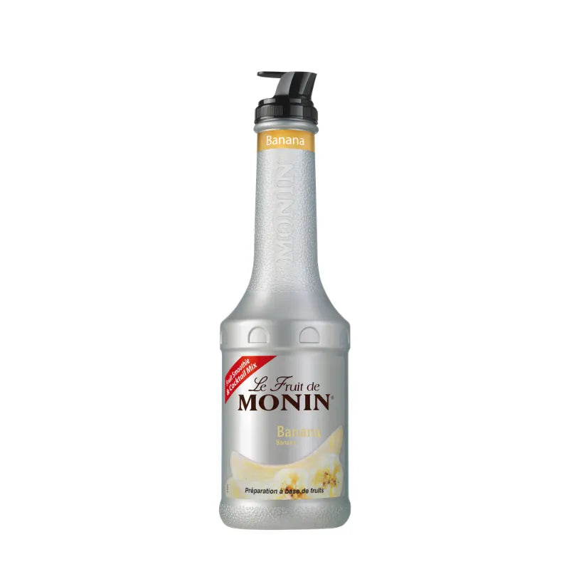 Monin Banana Fruitmix 1000ml bottle, a dry grocery product, with a yellow label and banana imagery on the packaging.