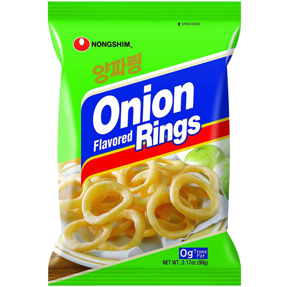 Nong Shim Onion Ring confectionery snack in bright packaging, showcasing crispy onion-flavored snack rings.