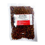 Makro Sichuan pepper in 200g package, dry grocery product with reddish-brown peppercorns and textured surface.