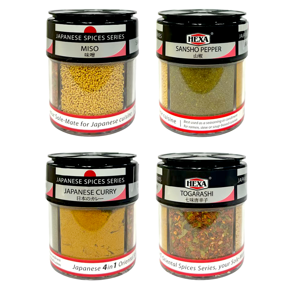 Hexa Japan Spice Seasoning 4-in-1 container, showcasing the colorful spice blend for cooking and seasoning.