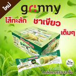 GRINNY Green TEA coated snack filled with cream, 15g x3, a dry grocery confectionery snack in colorful packaging.