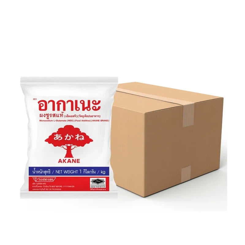 AKANE dry grocery product image of 1kg x12 packs of Akane MSG, showing the packaging and branding of the flavor enhancer.