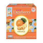 Dewberry Orange Puff Cake 15g pack, dry snack confectionery with orange flavor, arranged in a display of multiple packs.