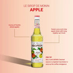 Bottle of MONIN Apple Syrup 700ml for dry grocery, showing the label and packaging.