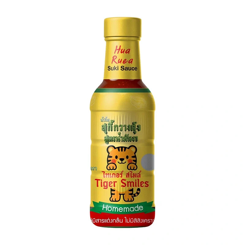 Tiger Smiles Cantonese Suki Sauce 560g jar, highlighting the label and sauce texture for dry grocery product display.