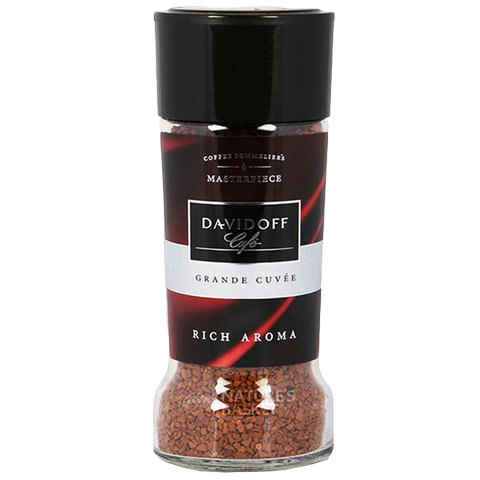 A steaming cup of Davidoff Rich Aroma Coffee in a white mug, showcasing the rich, dark brew with a smooth surface.