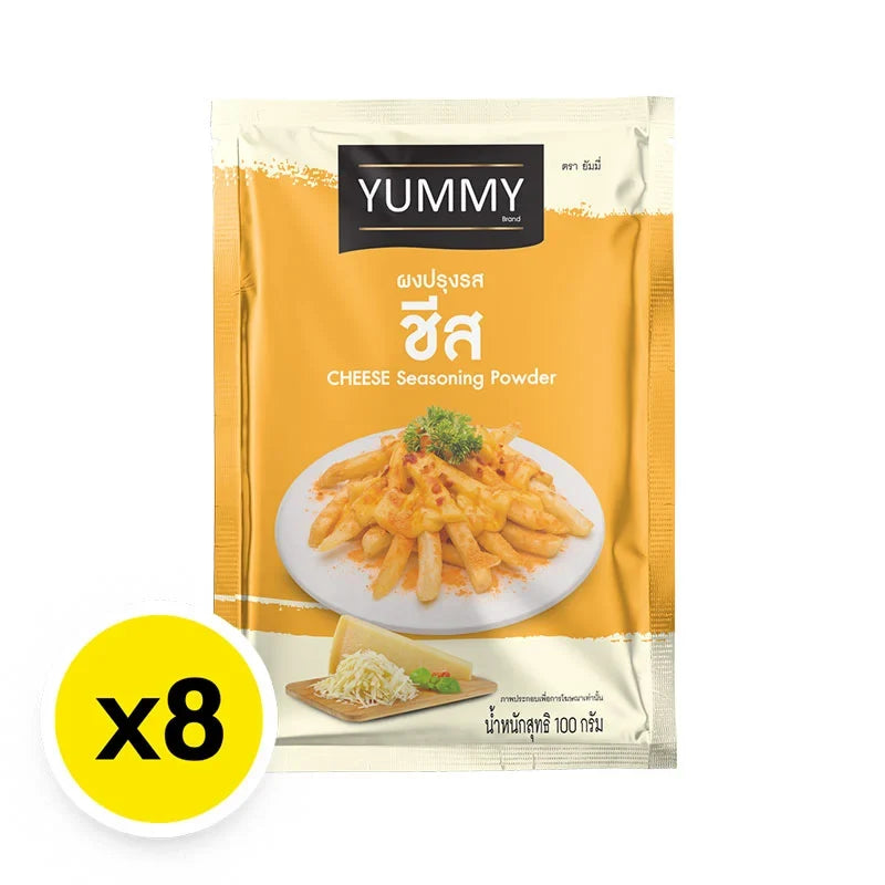 YUMMY Yummy Cheese Seasoning Powder 100g pack, dry grocery, close-up of colorful seasoning powder in a jar.