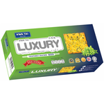 Hwa Tai Luxury Vegetable Crackers in a clear package, showcasing colorful vegetable ingredients and snack texture.