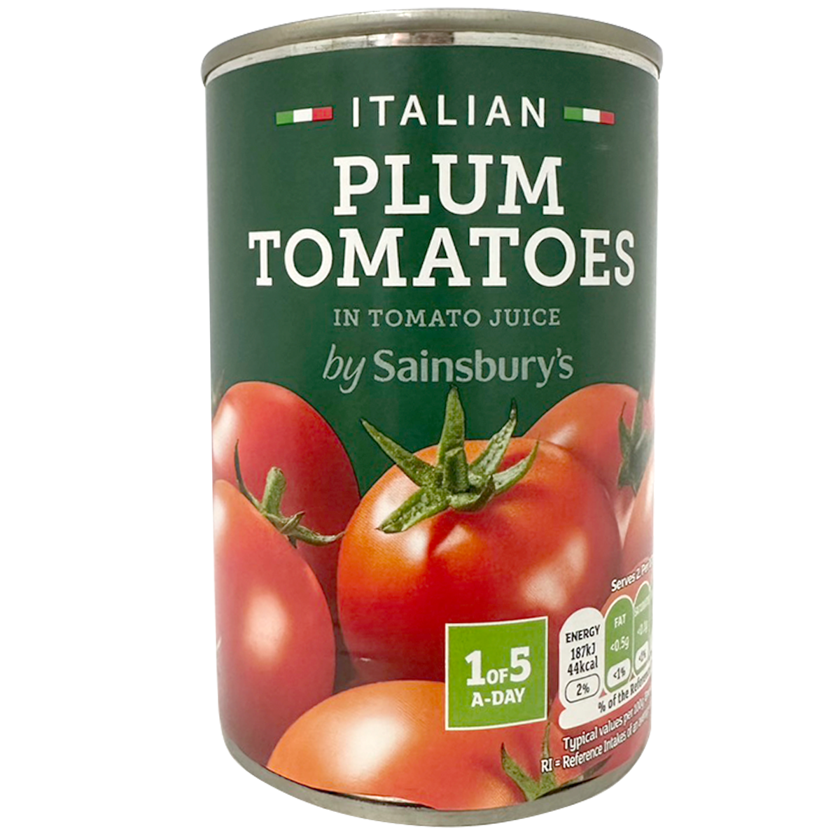 Sainsbury's Italian plum tomatoes in a grocery bag, showcasing fresh, ripe tomatoes ideal for cooking or salads.