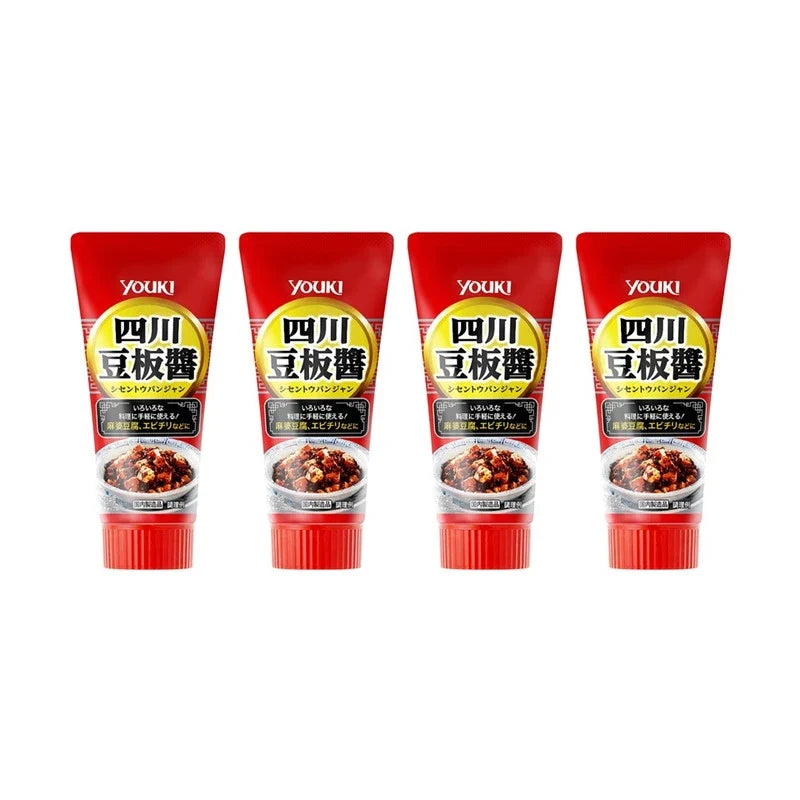 Youki Shisen Tobanjan Sichuan chili miso Doubanjiang sauce in a jar, traditional dry grocery product with vibrant red chili paste.