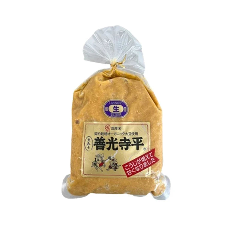 Marumo Aokimiso Zenkouji Daira Shiro Miso, Shinshu white dry miso paste from MARUMO AOKIMISO, in a traditional Japanese packaging.