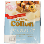 Glico Cream Collon caramel biscuit snack with crispy wafer layers and creamy caramel filling, in a colorful packaging.