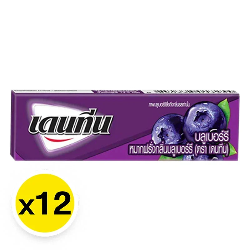 Dentyne Blueberry Stick Gum pack with 20 pieces, 12.5g each, featuring blue packaging and gum sticks for fresh breath.