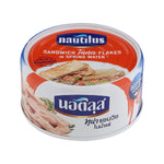 Canned Nautilus Sandwich Tuna in spring water, ready for sandwiches or salads, with the label visible on the gray can.