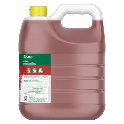 Knorr Chilli Sauce 4.5kg bottle, dry grocery product with vibrant red chili sauce visible in the image
