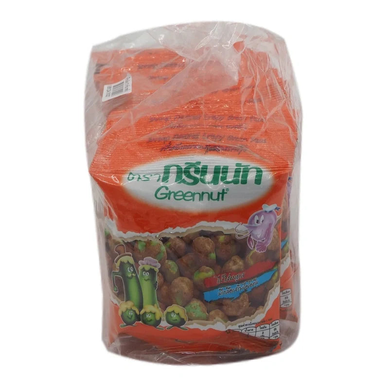 Greennut Crispy Green Peas Shrimp Flavor snack pack, 17g x 12, crunchy green peas with shrimp seasoning in a sealed bag.