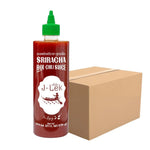 J-lek Sriracha Chili Sauce bottle showing spicy red chili sauce in 820g bottle, used for adding heat to dishes in dry grocery aisle