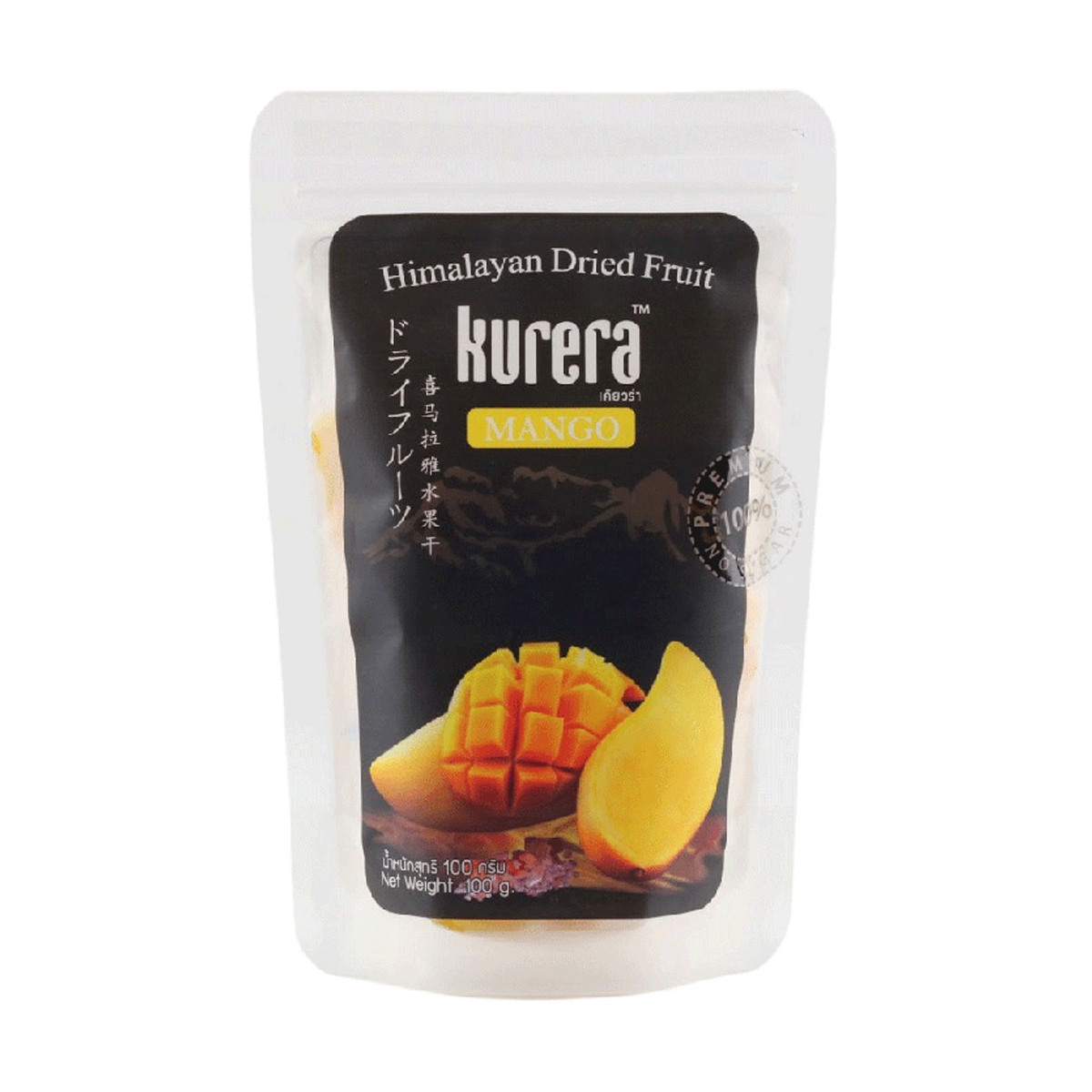 Kurera dried mango snack with Himalayan salt, showcasing bright orange mango slices sprinkled with Himalayan salt crystals.