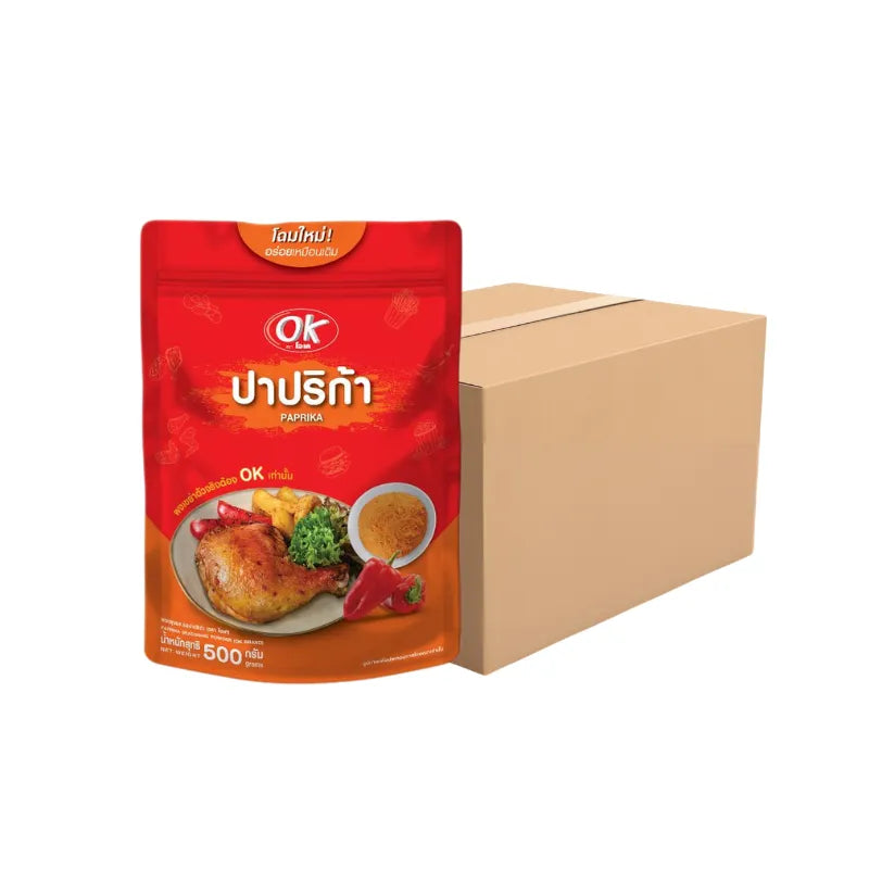 OK Shaking Powder Paprika Flavor 500g jar showing vibrant red paprika seasoning for cooking and seasoning.