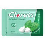 Clorets Sugar Free Fresh Mint confectionery snack with fresh mint flavor and sugar-free ingredients, displayed in a package.