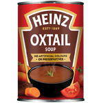 Heinz Classic Oxtail Soup in a ready-to-eat canned grocery product with a label featuring oxtail ingredients and branding.