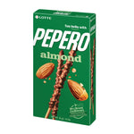 Lotte Almond Biscuit Stick 32g, crispy almond-flavored snack in a sealed package, part of dry grocery snacks and confectionery.