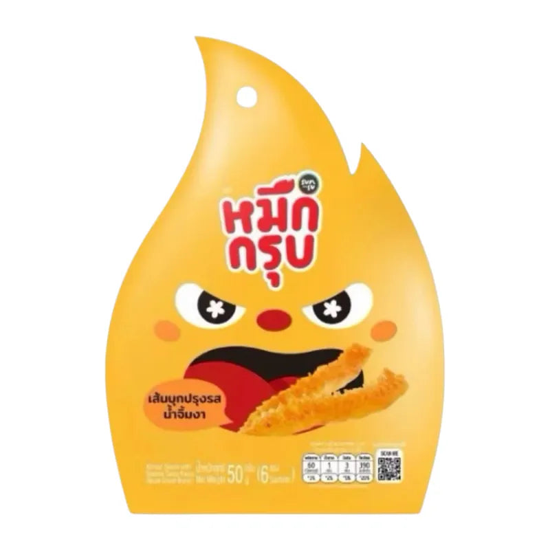 Sunsu Crunchy Squid snack can with new flavor options, featuring colorful packaging and a variety of flavor labels.