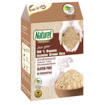 Naturel Organic Brown Rice in two 1kg boxes, dry grocery product, showcasing the packaging of brown rice from the Naturel brand.