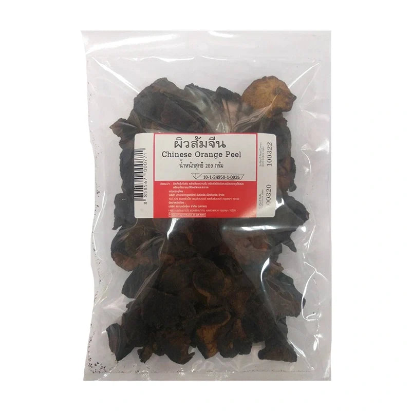 Makro Dried Chinese Orange Peel 200g in a clear package, showcasing vibrant orange dried citrus peels for culinary use