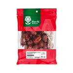 Large dried Chinese jujubes from TONTAWAN, 500g, displayed in a clear bowl, showcasing their dark, wrinkled texture.