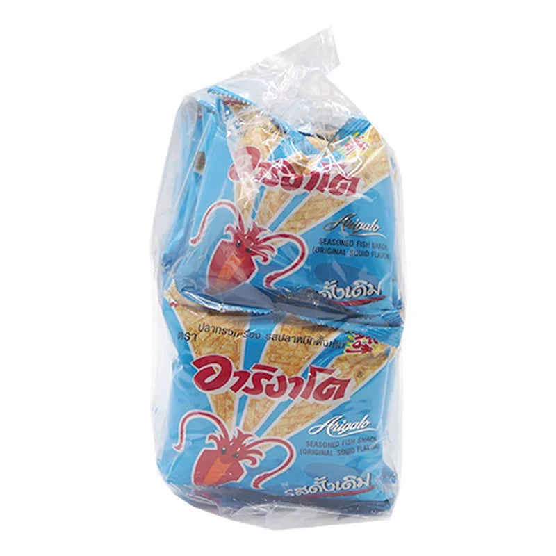 Arigato Fish Snack 8g pack, dry grocery snack, crispy seafood treat from the ARIGATO brand, shown in the image.