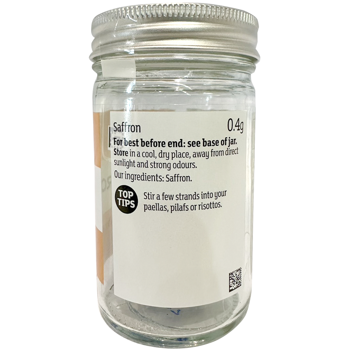 Sainsbury's saffron strands in a clear jar, showcasing vibrant red and orange saffron threads for cooking and seasoning.