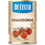 De Cecco Pomodorini cherry tomatoes in a grocery package, fresh and ripe with vibrant red color.
