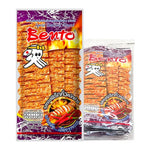 BENTO Bento Roast Squid Chili snacks in a clear package, showing grilled squid pieces with chili seasoning, 18g x 6 packs.