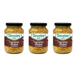Develey Wholegrain Mustard in a 320g bottle, featuring textured mustard seeds in a clear plastic bottle.