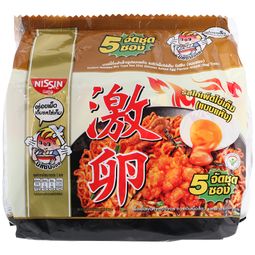Nissin Dried Instant Noodles Hot Chilli Chicken Salted Egg 60 g. Pack 5