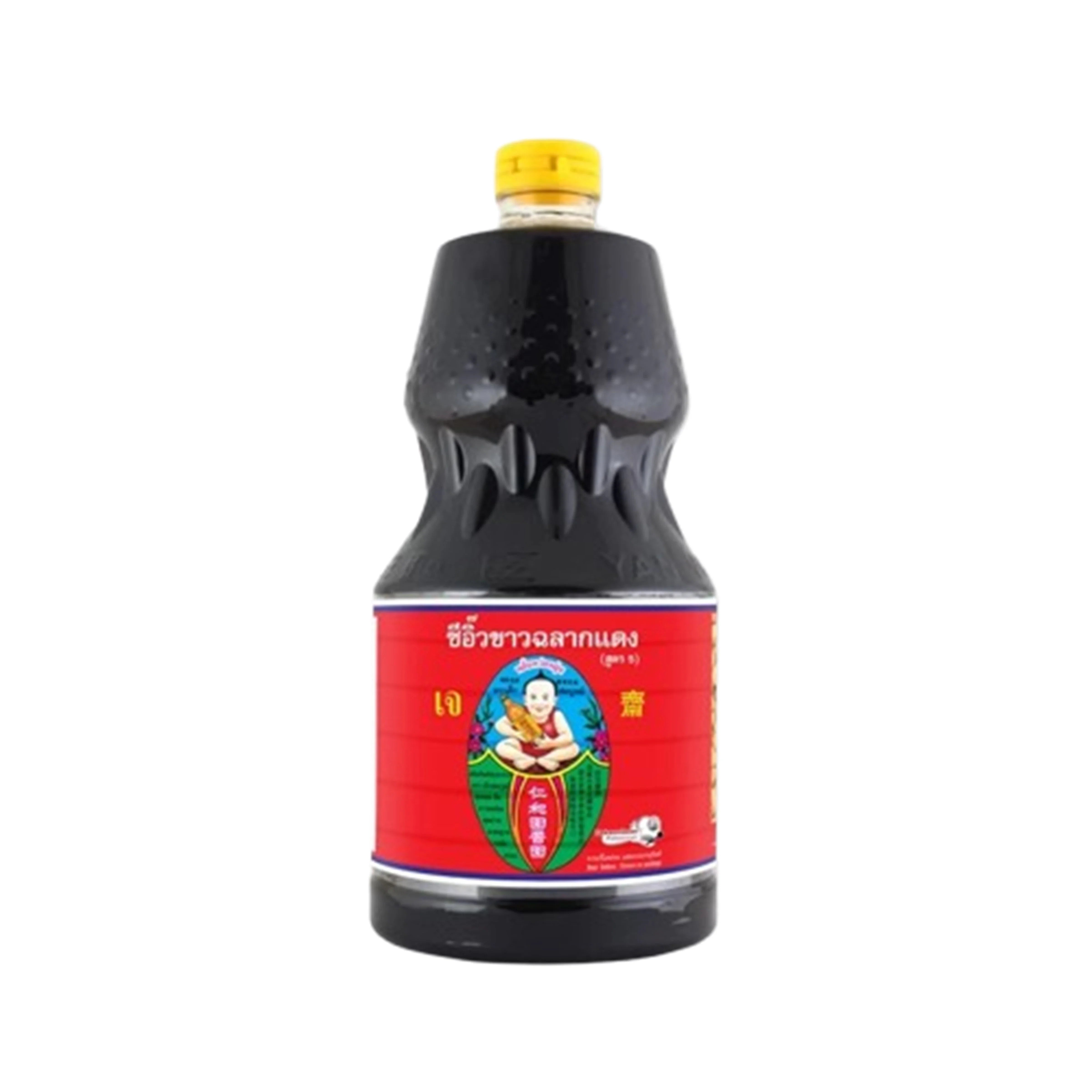 Deksomboon Thin Soy Sauce Red Label in 2000ml bottle, premium dry grocery soy sauce for cooking and seasoning.