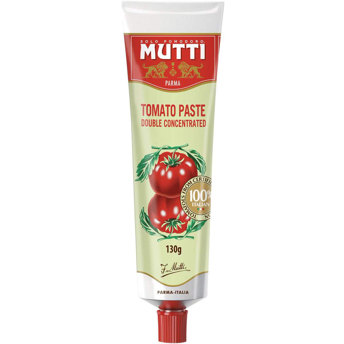 Mutti Double Concentrated Tomato Tube for cooking, featuring bright red tomato paste in a convenient tube packaging.