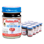 Maepranom Chili Paste 57g, a popular Thai dry grocery product, shown in a twelve-pack with vibrant red chili paste in jars.