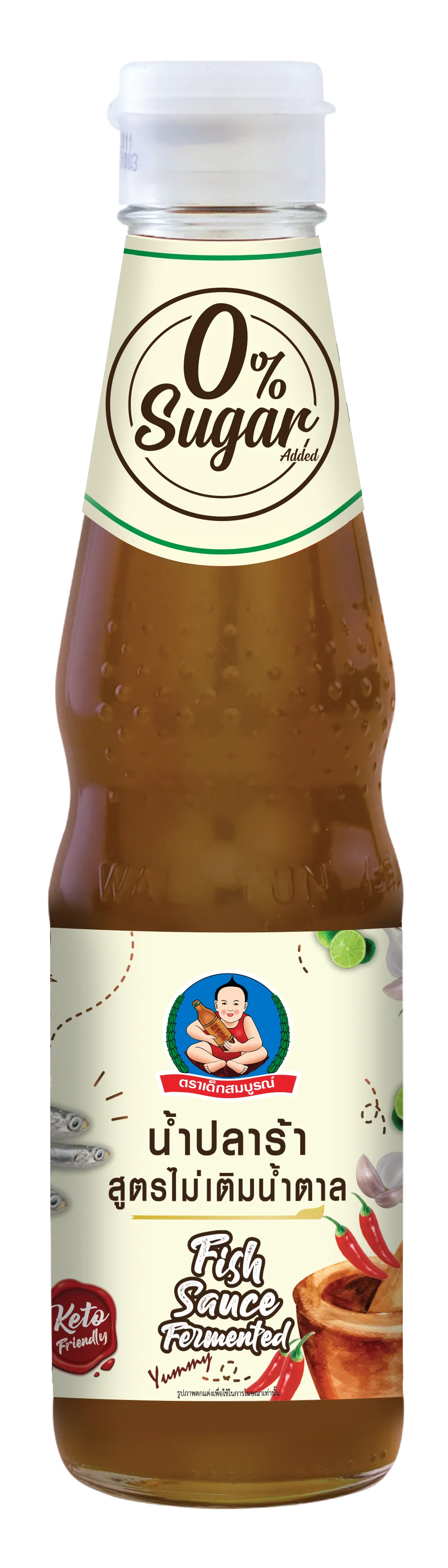 Deksomboon Keto Fish Sauce Fermented 340g bottle, traditional Asian condiment for cooking and seasoning.