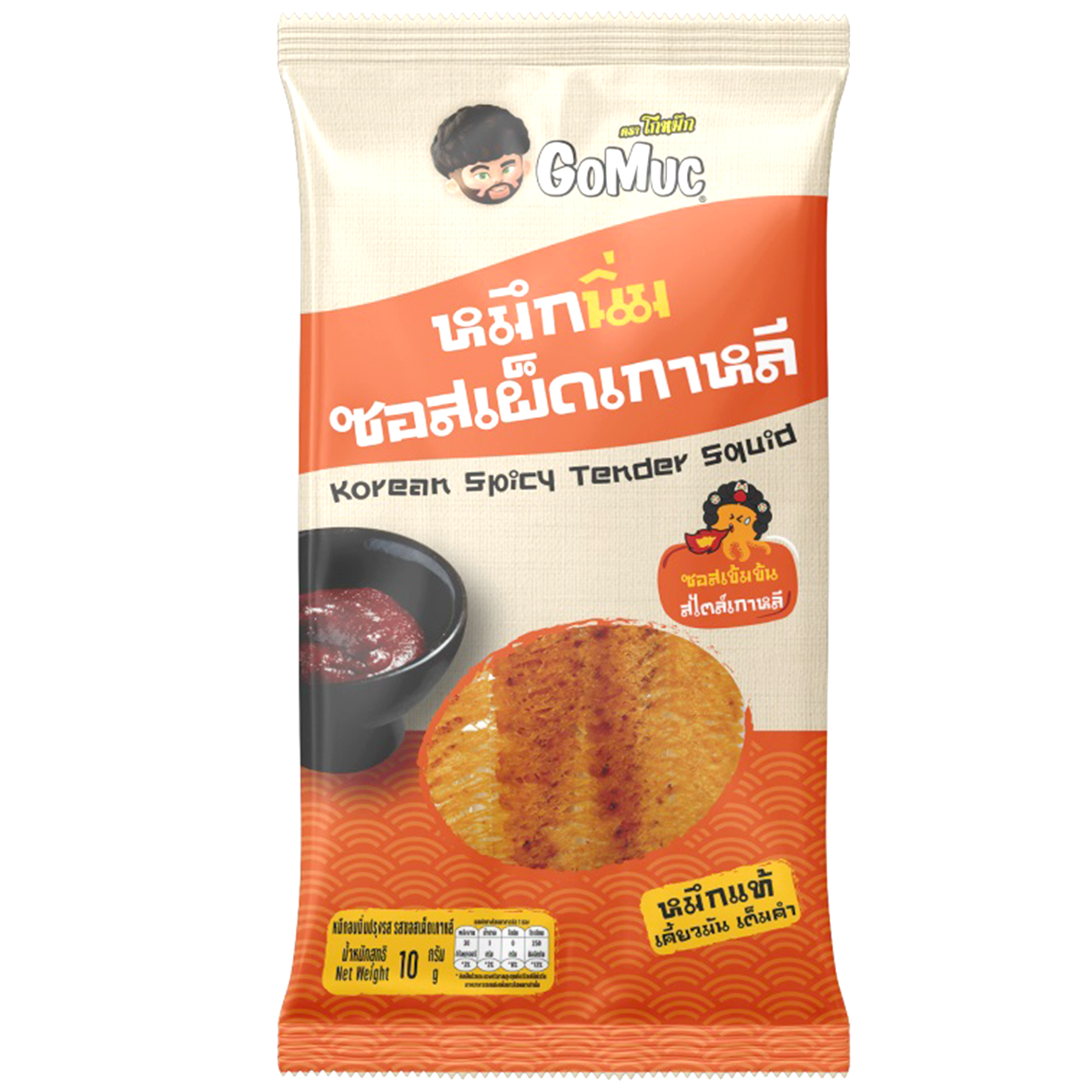 Gomuc Spicy Tender Squid confectionery snack in packaging, featuring a spicy flavor and tender texture for savory snacking.