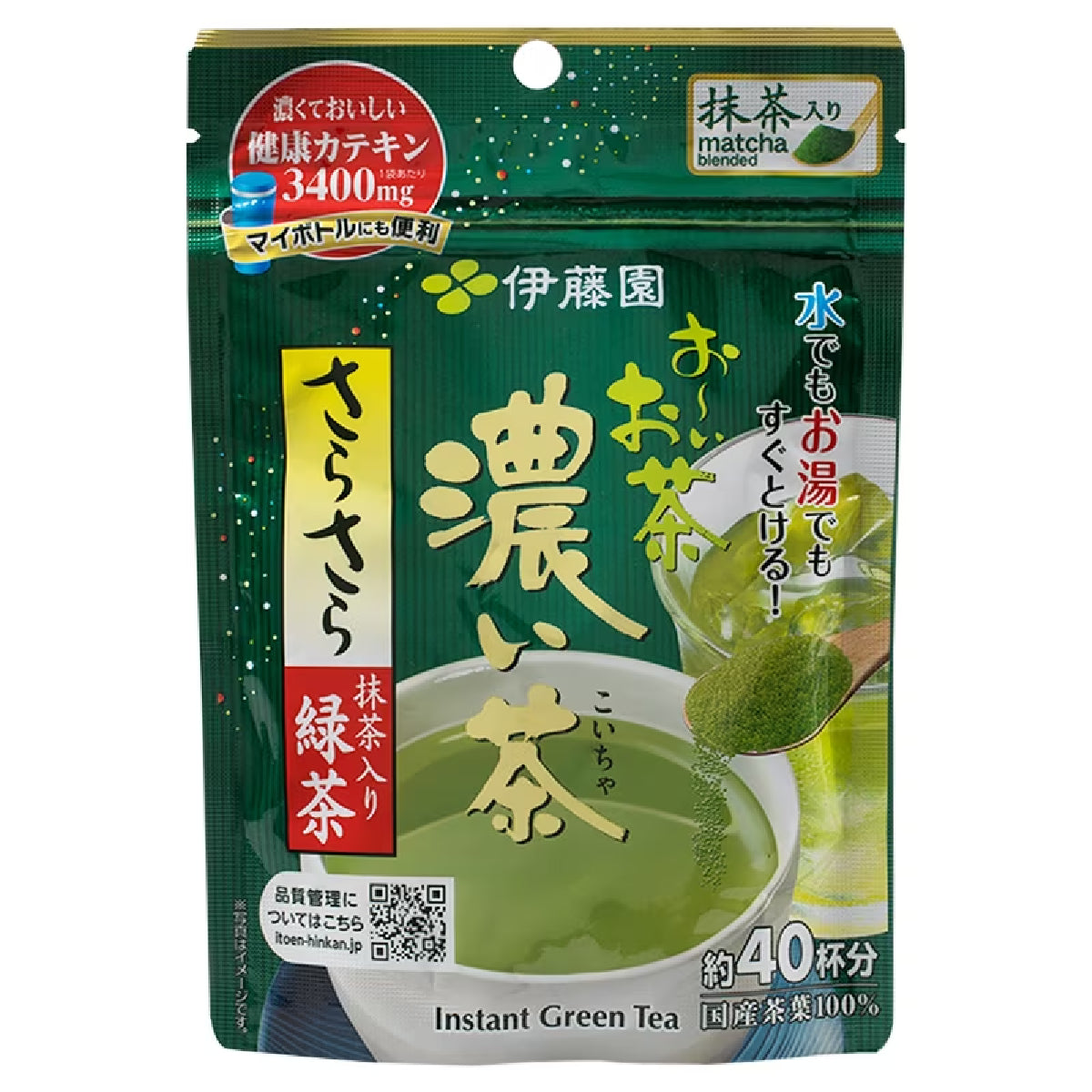 Itoen Oi Ocha Koiaji Sarasara Ryokucha green tea drink in a clear bottle with label, refreshing beverage on a white background.