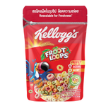 Colorful bowl of Kellogg's Fruit Loops cereal with vibrant, multicolored loops on a white background.