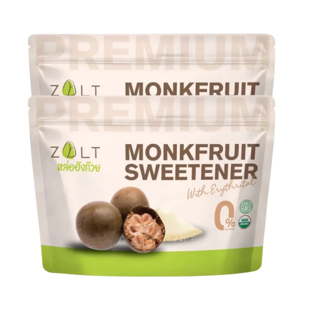 Zalt Luang Han Guo Sugar in dry grocery packaging with certification label, showcasing the product's branding and quality assurance.