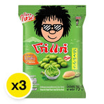 KOHKAE Peanut Wasabi snack pack, 75g x 3, dry grocery snack with spicy wasabi-coated peanuts in a clear bowl