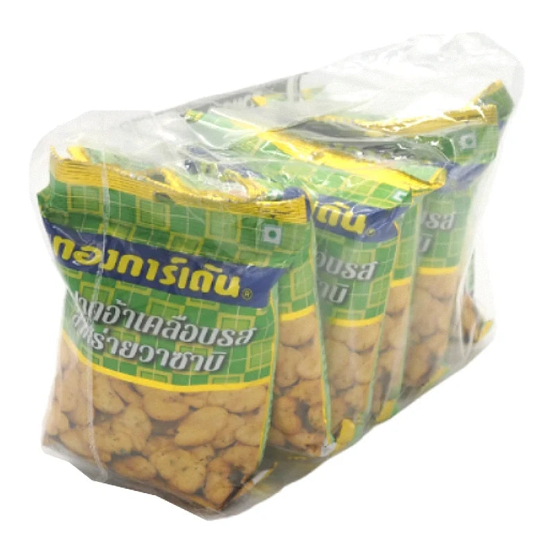 Tong Garden Wasabi Broad Beans snack, 40g x6 packs, crispy dry grocery snack with wasabi flavor and seasoned broad beans.
