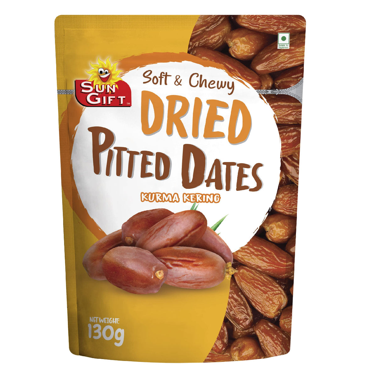 Tong Garden dried pitted dates, confectionery snack in a clear container showing glossy, brown, seedless dates ready to eat.