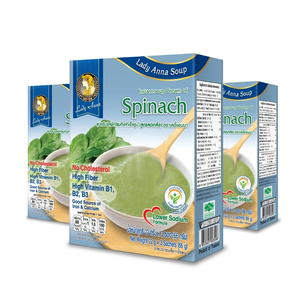 Lady Anna Spinach Instant Soup in dry grocery package, showing the ready-to-make soup mix with spinach flavor.