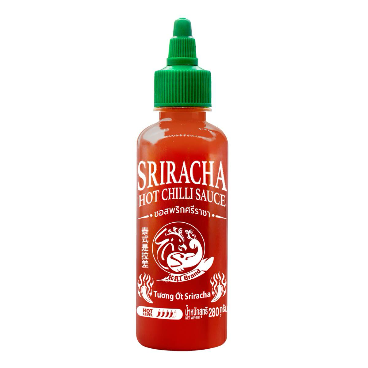 Sriracha Hot Spicy Chilli Sauce bottle with red cap and label, showcasing the popular Sriracha brand's signature spicy chili sauce.