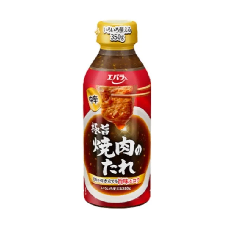 Ebara Goku Uma Yakiniku No Tare Chukara sauce bottle, 350g, in a clear container with Japanese label, for grilling and marinades.